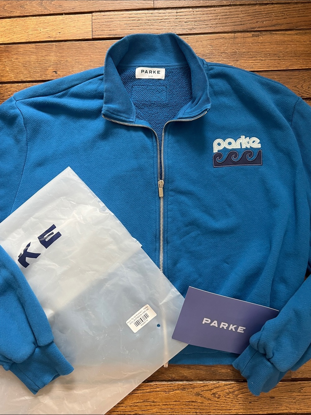 PARKE Harbor Patchwork Zip Up Mockneck Coastal Heritage Double Zipper New In Bag